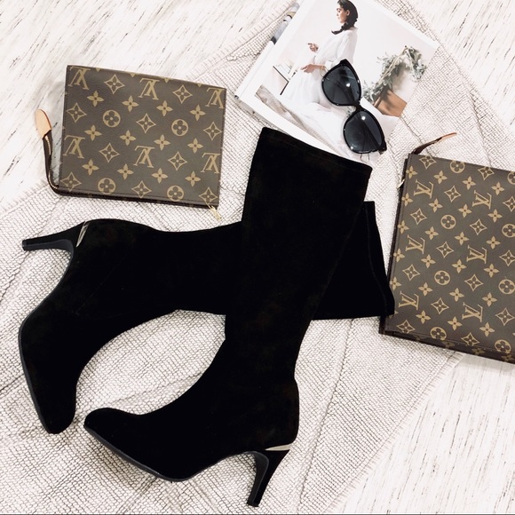 BCBGeneration Sexy Stretch Suede Black Boots sz 6 - Picture 4 of 6